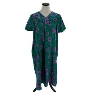 Loungees House Dress Womens Size Medium Short Sleeves Floral Lounger Duster Mumu